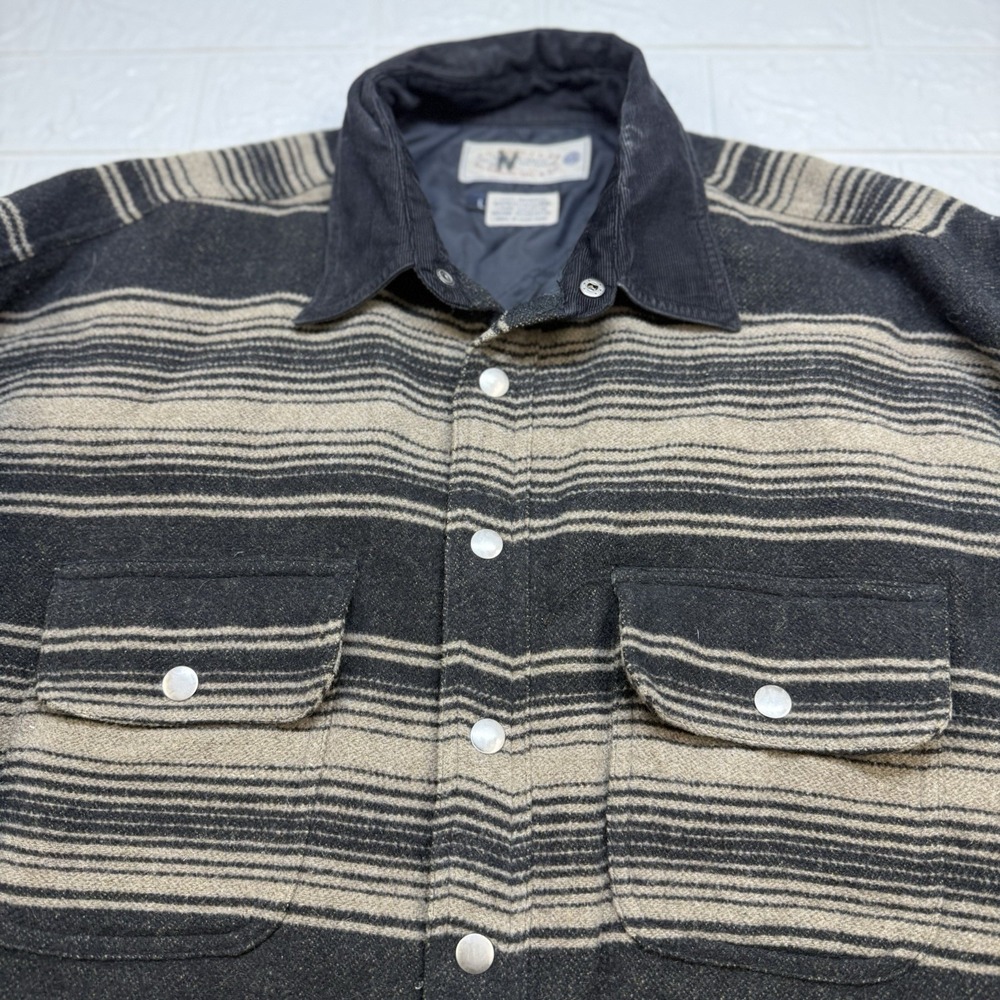 Pure Stuff Vintage Wool Blend Striped Button Down Jacket Brown Mens Large